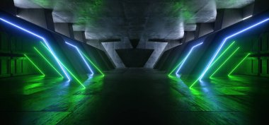 Bilim Kurgu Işıkları Uzaylı Uzay Gemisi Hangar Sütunları Beton Taş Tünel Koridoru Boş Şov Ürünleri Fütüristik Arkaplan 3D Çizim Resimleri