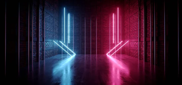 Sci Futuristiska Cyber Grunge Betong Laser Neon Glödande Lila Blå — Stockfoto
