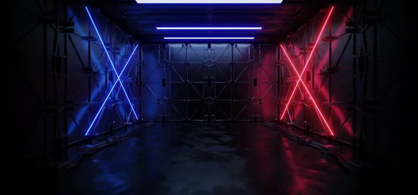 Neon Glowing Red Blue Industrial Sci Alien Spaceship Futuristic Modern — Stock Photo, Image