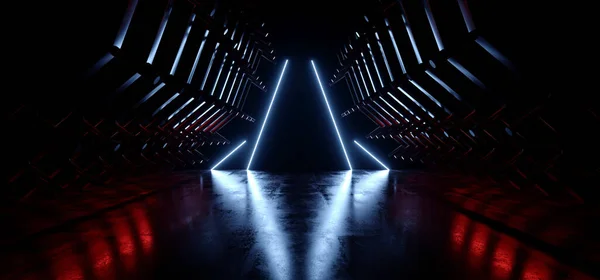 Τρίγωνο Φουτουριστικό Sci Cyber Neon Laser Blue Red Lights Metal — Φωτογραφία Αρχείου