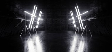 Siber Geleceğin Ortaçağ Grunge Garaj Stüdyosu Büyük Beyaz Işıklar Boş Uzay Hangarı Çimento Asma Beton 3d Resim