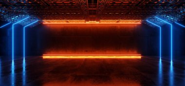 Bilimkurgu Garajı Beton Gelecekçi Siber Parlak Duvar İnşaat Arkaplan Deposu Boş Uzay Mağazası 3D Resim Odası