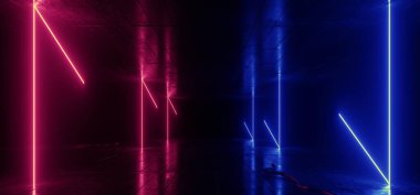 Neon Işıldayan Bilim Kurgu Mavi Işıklar Çimento Çimento Çimento Çimento Çimento Çimento Çimento Çimento Yeraltı Müstakbel Depo Sahne Kulübü Boş Karanlık Kablolar Uzaylı Uzay Gemisi Koridoru 3D Görüntü Çizimi