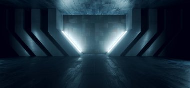 Modern Yeraltı Beton Blokları Koridor Odası Koridoru Tünel Sığınak Hangarı Sahne Işıkları Boş Depo 3D Resim Çizimi