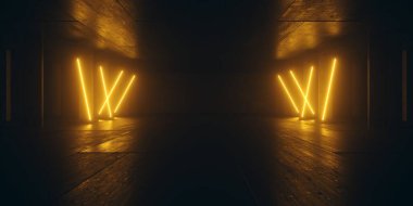 Gece Stüdyosu Arkaplan Bilimi Geleceğin Ahır Işıkları Uzaylı Fütüristik Stüdyo Tüneli Depoda Metal Çimento 3D Resim