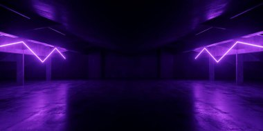 Bilimci Fütürist Siber Retro Oyun Mağazası Grunge Garaj Garajı Beton Lazer Parlak Mor Hangar Stüdyo Stüdyo Arkaplan 3D Resim