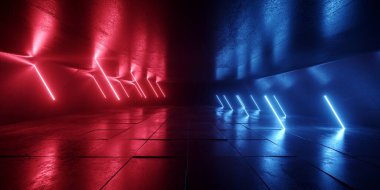 Bilim Kurgu Uzaylı Geleceği Lazer Işıltısı Doymuş Işıklar Modern Elektrik Odası Tünel Koridoru Bodrum Beton Arkaplan 3D