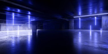 Siber Vibrant Neon Uzay Gemisi Garaj Sahnesi Sahne Arkaplanı Lazer Işıklar Reklam Arkaplan Grunge Metal Parlak Boş Uzay Tüneli Koridoru 3B Resim Hazırlama