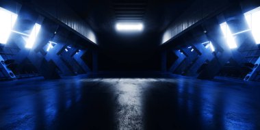 Bilimci Fütüristik Siber Beton Depo Oyun Mağazası Grunge Garajı Lazer Parlak Arkaplan Parlak Hangar Stüdyo Stüdyo Arkaplan 3D Görüntü