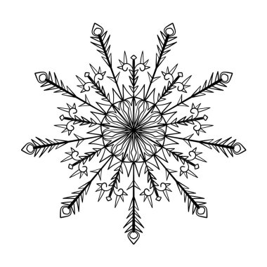 Kar taneleri. Vektör dekoratif tasarım ögesi. Boyama kitabı sayfası.