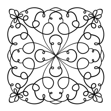 Mandala süsü. Boyama kitabı sayfası. Tişört, tebrik kartı, çıkartmalar, dövmeler, iç tasarım dekorasyonları. Beyaz arkaplanda vektör ilüstrasyonu.