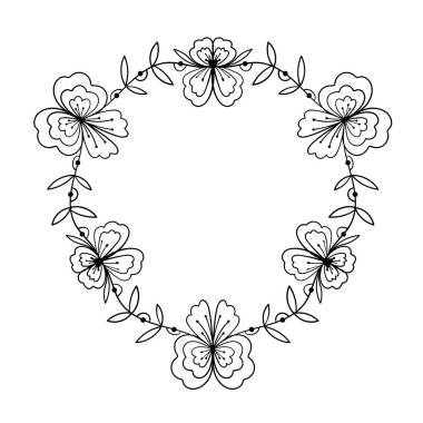 Beyaz arka planda el çizimi çerçeve ya da çelenk. Metin için kopyalama alanı olan dekoratif vektör tasarımı ögesi.