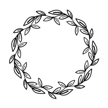 Beyaz arka planda el çizimi çerçeve ya da çelenk. Metin için kopyalama alanı olan dekoratif vektör tasarımı ögesi.