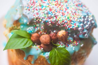 Glazed decorated homemade traditional sweet cake for Easter holidays.