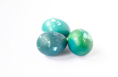 Colorful eggs. Traditional homemade decor and food for Easter holidays.