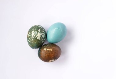 Colorful eggs. Traditional homemade decor and food for Easter holidays.
