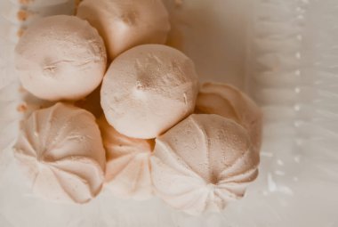 Delicious sweet zephyr marshmallows close up.