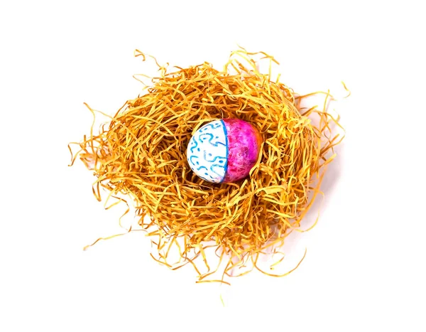 Traditional Easter Decor Colorful Eggs Artifficial Nest — Stock Photo, Image