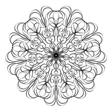 Etiketler, kınalar, dövme, dekorasyon ve ağ için dairesel mandala deseni. Etnik doğu tarzında dekoratif süs. Boyama kitabı sayfası.