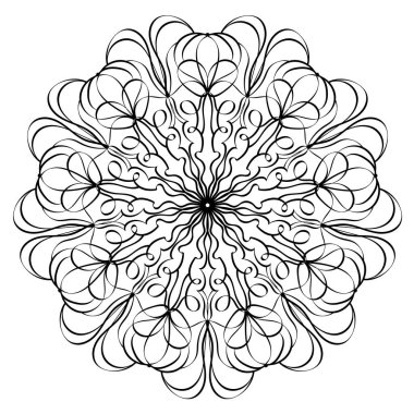 Etiketler, kınalar, dövme, dekorasyon ve ağ için dairesel mandala deseni. Etnik doğu tarzında dekoratif süs. Boyama kitabı sayfası.