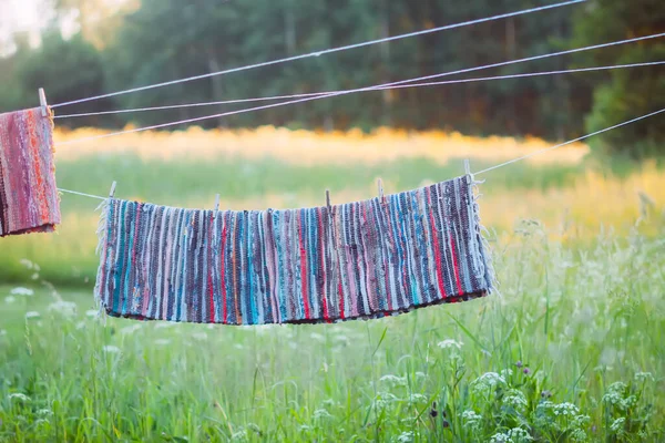 Сушка Текстиля Стиральной Линии Открытом Воздухе — стоковое фото