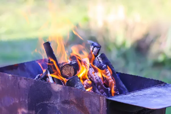 Firewood Burning Brazier Outdoors — Stock Photo, Image