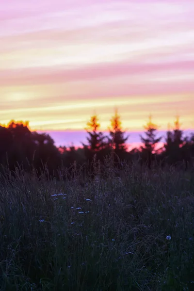 Sonnenuntergang Auf Dem Land Sommerabend Strahlender Himmel — Stockfoto