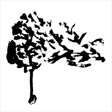 Bitki izi. Beyaz arka planda bitkisel elementin siyah silueti. Vektör botanik ayrıntıları.