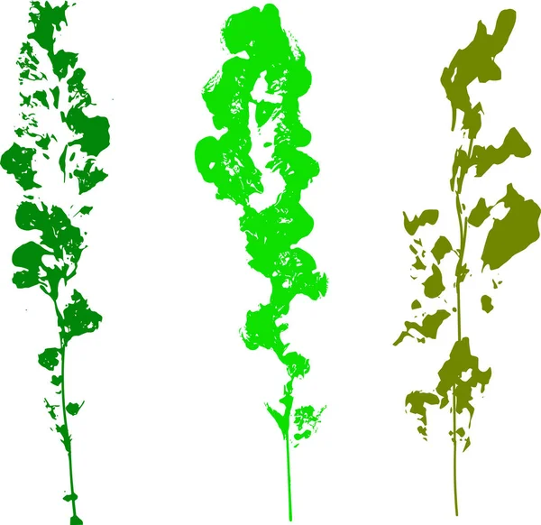 Bitki Izleri Beyaz Arka Planda Bitkisel Elementlerin Yeşil Siluetleri Vektör — Stok Vektör