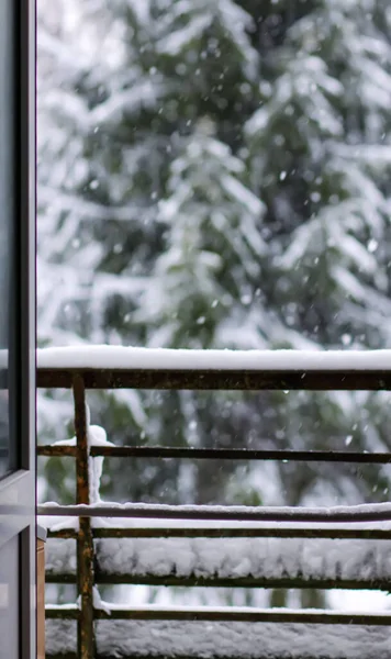 Снег Перилах Балкона Зимние Детали — стоковое фото