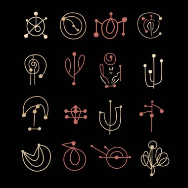 Soyut tasarım elementleri. El çizimi şekiller ve karalamalar. Vektör koleksiyonu.