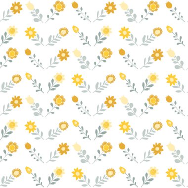 Bitkisel ve çiçek motifli kusursuz vektör deseni.