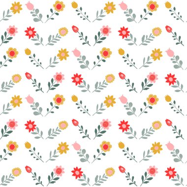 Bitkisel ve çiçek motifli kusursuz vektör deseni.