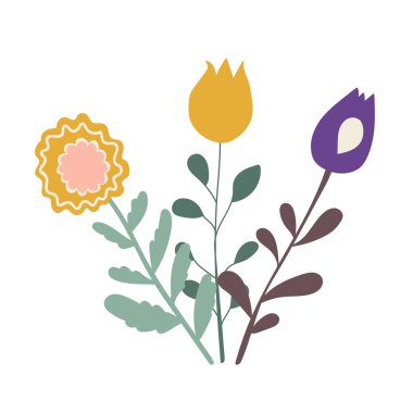 Vektör çiçek elementleri. Çizgi film tarzında şirin çiçekler..