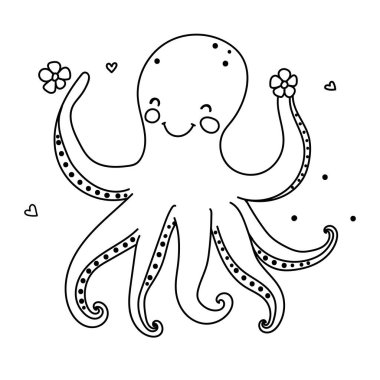 Funny happy octopus vector illustration. clipart