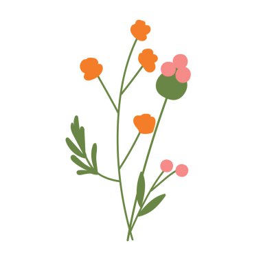 Çiçek kompozisyonu. Beyaz arkaplanda parlak çiçeklerin vektör çizimi.