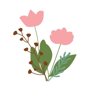 Çiçek kompozisyonu. Beyaz arkaplanda parlak çiçeklerin vektör çizimi.