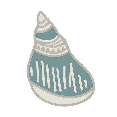 Beyaz arka planda tek bir renkli deniz kabuğunun vektör çizimi. Kıyı grafik kompozisyonları için zarif çizim.
