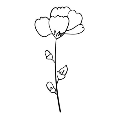 Siyah ve beyaz çiçek elementinin hassas vektör çizimi.
