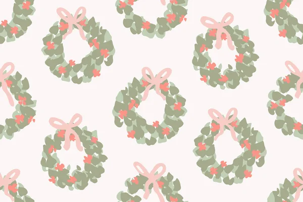 Floral Wreaths Pastel Green Green Pink Cute Pink Bow Arranged — Stock Vector