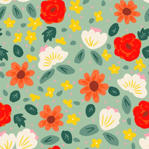 Pequeñas Flores Pintadas Arregladas Maravillosamente Formando Parterre Una Paleta Colores — Vector de stock