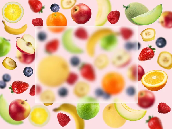 Çeşitli Meyvelerden Örnekler Taze Çiğ Gıda Kavramı Düz Yatıyordu Cam — Stok fotoğraf