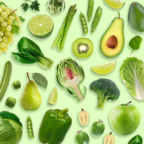 Mise Page Créative Faite Différents Fruits Légumes Verts Concept Des — Photo