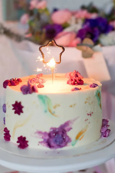 Chocolate Birthday Cake With Sparklers On A Black Background High-Res Stock  Photo - Getty Images