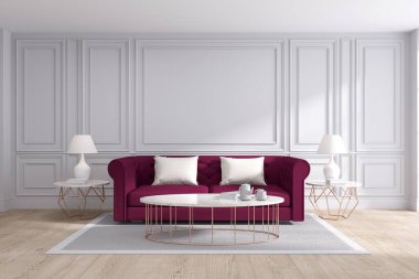 Modern ve klasik oturma odası iç tasarımı, Spring Summer House konsepti, 3D tasarım.