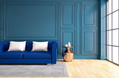 Modern ve klasik oturma odası iç tasarımı, Spring Summer House konsepti, 3D tasarım.