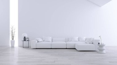 Geniş Modern ve Minimalis Oturma Odası, siyah & beyaz iç tasarım, 3D görüntüleme