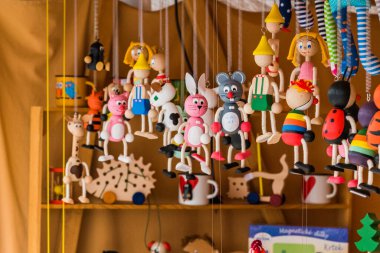 Cesky Krumlov, Czech Republic - 14 Aug, 2019 - Souvenir toys in the central part of the city