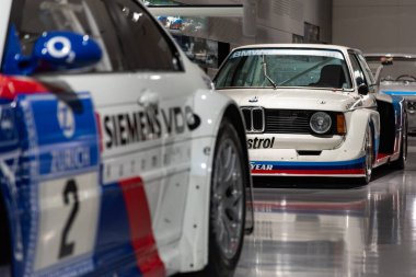 Münih, Almanya - 27 Ağustos 2019 - Münih 'teki BMW Müzesinde Motorsporları Efsaneleri