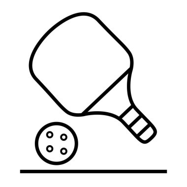 Pickleball raketi ve topun taban çizgisinde duran minimalist vektör simgesi. Sporla ilgili uygulamalar, web simgeleri, ekipman rehberleri ve mikro platformlar için ideal. Tamamıyla düzenlenebilir satır sanatı.